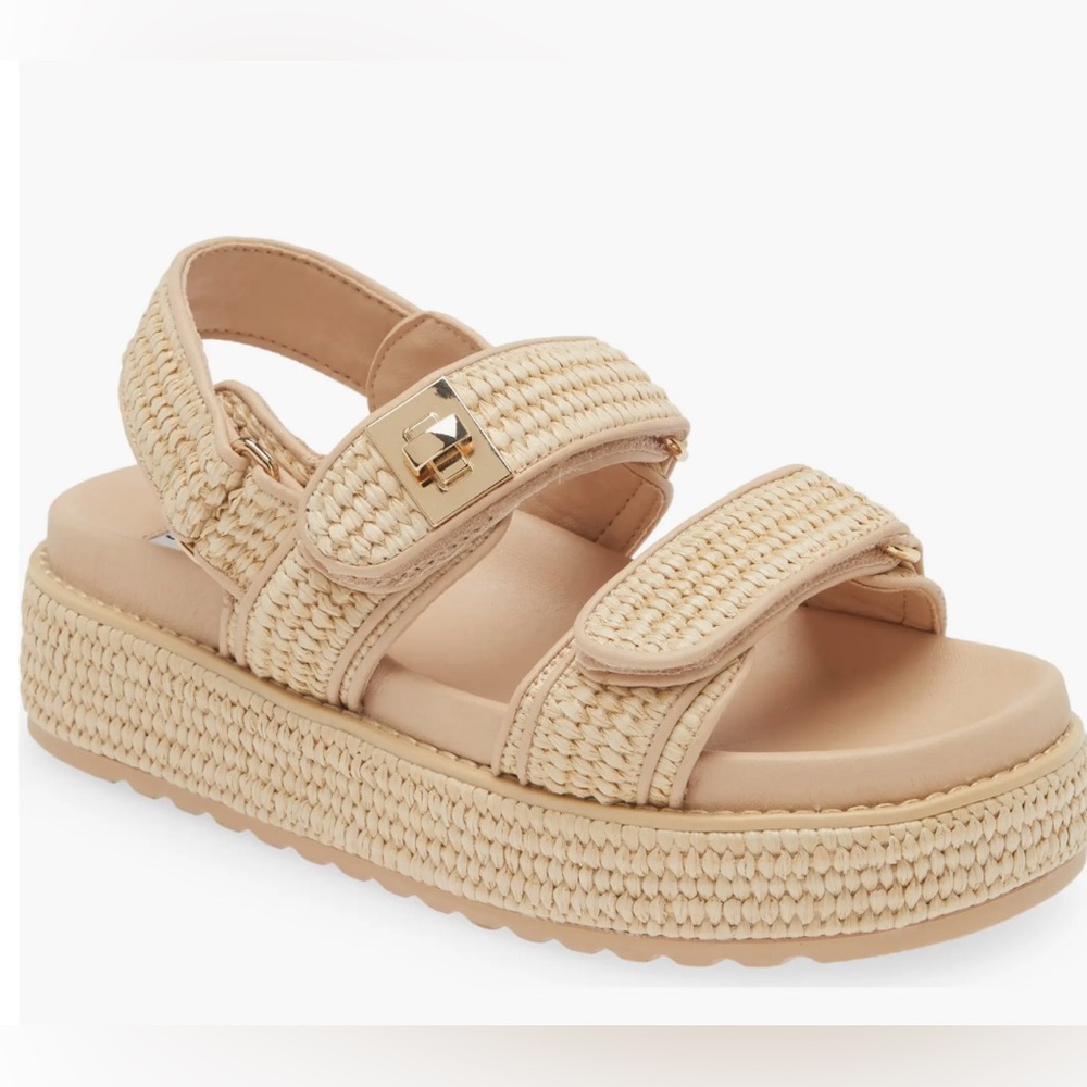 NIB [Steve Madden] Bigmona Natural Raffia Textured Platform Sandal Women’s 7 - Picture 3 of 13